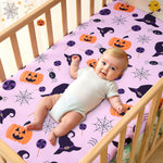 Halloween Baby Crib Sheets for Boys Girls 52 x 28 Inches Pumpkin Fitted Crib Sheet for Standard Crib and Toddler Mattress,Baby Sheet Newborn Bedding Nursery Mattress Cover,Purple