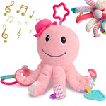 Sumobaby Infant Baby Musical Stuffed Animal Activity Soft Toys, Baby Teething Toys with Multi-Sensory Crinkle, Rattle and Mirror, for Tummy Time Newborn 0-3-6-12 Months Girls, Octopus, Pink