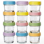 DIMBRAH Baby Food Storage Containers -12pcs, 4oz Reusable Glass Baby Food Jars with Lids–Suitable for Baby and Toddler Foods、Fruit and Vegetable Purees
