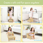 Forbena Wooden Bathroom Step Stool for Toddlers, Heavy Duty Kids 2 Step Stool for Bathroom Sink Kitchen Counter, Bamboo Wood Non-Slip Baby Children Potty Stepping Stool Seat with Handles for Toilet