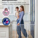Mom's Choice-GROWNSY Baby Gate for Stairs, 29.5"-48.4" Pressure Mounted Baby Gate for Top of Stair&Doorway with V-Shaped Rods, Anti-Trip Pedal, Extra Wide Stairs Dog Gate Easy Install w/Red Reminder