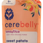 Cerebelly Organic Baby Food Pouches, Sweet Potato Peach Dairy-Free Smoothies, 16 Nutrients, No Added Sugar, Fiber & Non-GMO, 4oz, 1 Count