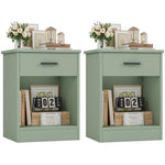 FOTOSOK Nightstand Set of 2, 2-Tier Side Table with Drawer and Storage Shelf, Bedside Table End Table, Modern Night Stand for Bedroom, Home Office, Green
