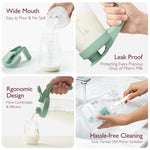 Momcozy Breast Milk Pitcher, Resistant to Heat and Cold Abrupt Temp Swings, No Leak Glass Breast Milk Fridge Storage Container with Wide Mouth, Fast Baby Formula Maker, Green