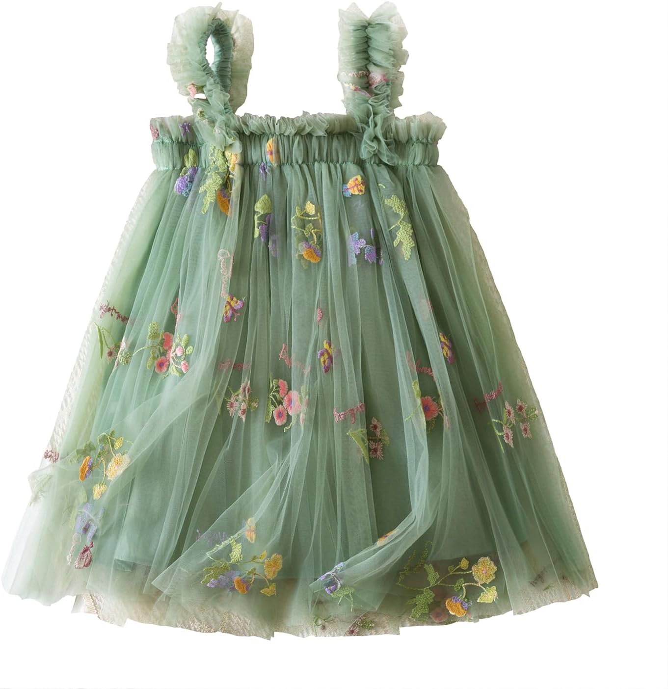NNJXD Baby Girl Tulle Dress Casual Flower Embroidery Toddler Dresses