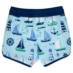 RUGGEDBUTTS Boys UPF50+ Sun Protected Stretch Dolphin Hem Swim Trunks - Blue Sweet Sails, 0-3m