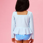 RuffleButts Girls UPF50+ Princess Dress-Up Long Sleeve Rash Guard 2-Piece Swimsuit - Crystal Blue Princess, 2T