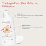 ECOLATIÈR Baby Cream Soap - 98% Natural, Vegan, Hypoallergenic Body Wash & Gentle Baby Soap for Sensitive Skin, Newborn & Toddler Care, Soft & Nourishing, 8.5 Fl Oz
