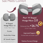 Momcozy Plus W Shaped Pregnancy Pillow for Sleeping, Adjustable Maternity Pillow for Side Sleepers, Portable Wedge Belly Support, Compact Design for Back Belly and HIPS, Grey and White