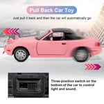 Guarsiliymi 1:24 Scale Car Model Compatible for Collectible MX-5 Toy Vehicle, Zinc Alloy Pull Back Toy Car with Sound and Light for Kids Adults, Birthday Gift Pink