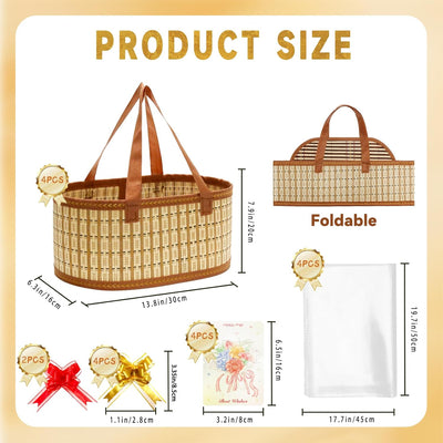 Mapaim Baskets for Gifts Empty Set of 4, Bamboo Woven Large Gift Basket with Wrap Bags, Pull Bows, Greeting Cards,Baskets for Gifts Empty Bulk for Birthday, Shower, Housewarming (Brown-Oval)
