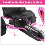 Costzon Go Kart for Kids, 4 Wheel Off-Road Pedal Go Cart w/Adjustable Seat, Steering Wheel, 2 Safety Brakes, EVA Rubber Tires, Ride-On Toys for Boys & Girls, Outdoor Racer Ride On Pedal Car (Pink)