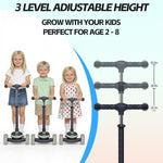 Kids Scooter, 3 Wheel Kick Scooter for Toddlers with Light Up Wheels, Lean-to-Steer Design, Adjustable Height Handlebar, Anti-Slip Deck, Ages 2–8(Black)