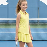 PATPAT Girls Tennis Outfits Size 9-10, Yellow Sleeveless Polo Shirts + Pleated Skort with Built in Shorts 2 Piece Outfits Clothes For Girls Gym Outfits Kids Activewear Sets