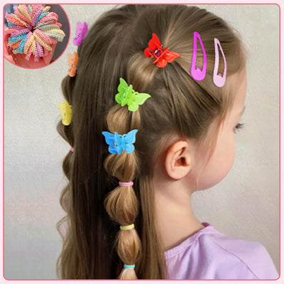 Colorful Rubber Hair Ties for Girls，Elastic Hair Bands for Baby，Colored Cotton Hair Ties，Small Hair Clips，Girl Hair Accessories Set With Organizer Hair Styling Tools Ponytail Holders