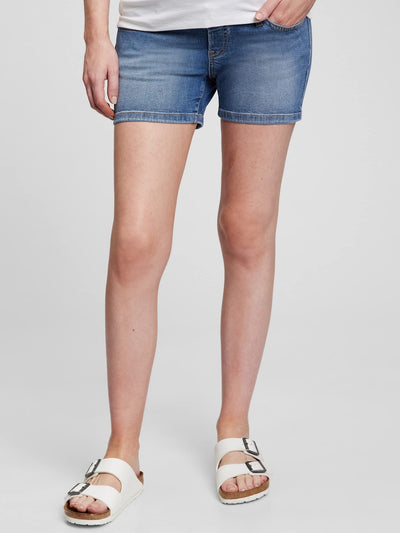 GAP Womens Maternity True Waistband Full Panel 4" Denim Shorts Medium WASH 30REG
