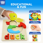 TOY Life Toddler Puzzles Ages 2-4, 6 Animals with Spelling Wooden Puzzles for Toddlers 3-5, Montessori Toys Gifts for 1 2 3 Years Old Boys Girls, Birthday Gifts Educational Learning Toys for Kids
