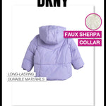 DKNY Infant Toddler Baby Girls' Winter Jacket - Fleece Lined Quilted Bubble Puffer Parka Coat for Girls (Sizes:12M-4T), Size 18 Months, Pale Lavander
