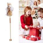 Nurnesy Horse Stick Toy Plush Soft Cartoon Hobby Horse Toy Head Stick with Wood Wheels and Thickened Handle for Kids Toddlers (Yellow)