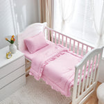 3 Pieces Crib Bedding Set Baby Ruffle Quilted Comforter with Fitted Sheet and Pillowcase - Cute Ruffled Shabby Chic Bedding Soft Blanket Design Pink
