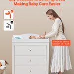VEVOR Changing Table Dresser, Baby Diaper Change Station with 3 Drawers, Multi-Functional Modern Changing Table Dresser with Storage Organizer Nursery for Children's Room, White