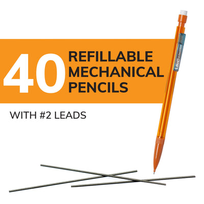 BIC Xtra Smooth Bright Edition Mechanical Pencils, 0.7 mm Medium Point, Refillable and Retractable, 40-Count