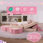 Annualring 10-Piece Mini Kids Play Couch, Modular Flower Foam Sofa for Toddlers, Convertible Soft Play Sofa with Washable Cover, Indoor Climbing Furniture for Nursery & Playroom, Pink & Beige