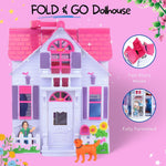 Liberty Imports My Pretty Dollhouse Fold and Go Pretend Play Mini Folding Doll House Playset with Pocket Toy Family Figures, Home Furniture and Accessories