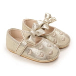 LAFEGEN Baby Girls Mary Jane Flats with Bownot Non Slip Soft Sole PU Leather Newborn Infant Toddler First Walker Cirb Dress Shoes(0-6 Months Infant 16 Gold)