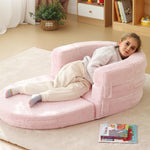 Welnow 3-in-1 Kid Toddler Travel Bed, Convertible Portable Toddler Flip Out Floor Beds, Foldable Kid Cot with Washable Cover & High-Density Mattress, Kids Folding Couch for Girl or Boy, Pink