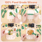 TYRY.HU 11Pcs BPA Free Kids Play Kitchen Accessories Toy, Silicone Pretend Play Food Sets,Cooking Toys Set with Pots & Pans,Pretend Cooking Toys, Montessori Learning Gifts for Toddlers 1-3,Green