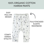 HonestBaby Multipack Harem Pants Roomy Fit Pull on Bottoms 100% Organic Cotton for Infant Baby Boys, Girls, Unisex, Jumbo Twinkle Navy, 18 Months