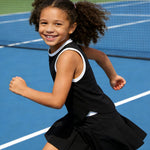 PATPAT Girls 2 Piece Tennis Skirt Set Size 9-10, Plain Black Tank Tops and Plain Black Pleated Skirt with Built In Shorts 2 Piece Outfits Girl Clothes Tennis Outfit Athletic Sets Activewear