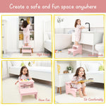 Forbena Pink Girls Toddler Step Stool for Bathroom Sink, Princess Toddler Two Step Stool for Toilet Potty Training, Baby Child Kids Stepping Stool with Handles for Bedroom Classroom Kitchen (Pink)