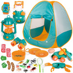 FUN LITTLE TOYS Pop Up Play Tent with Camping Gear and Tools Set, Outdoor Toys for Kids