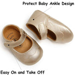 LAFEGEN Baby Girls Mary Jane Flats with Bownot Non Slip Soft Sole PU Leather Newborn Infant Toddler First Walker Cirb Dress Shoes 03 Gold Baby Girl Shoes, 12-18 Months Toddler