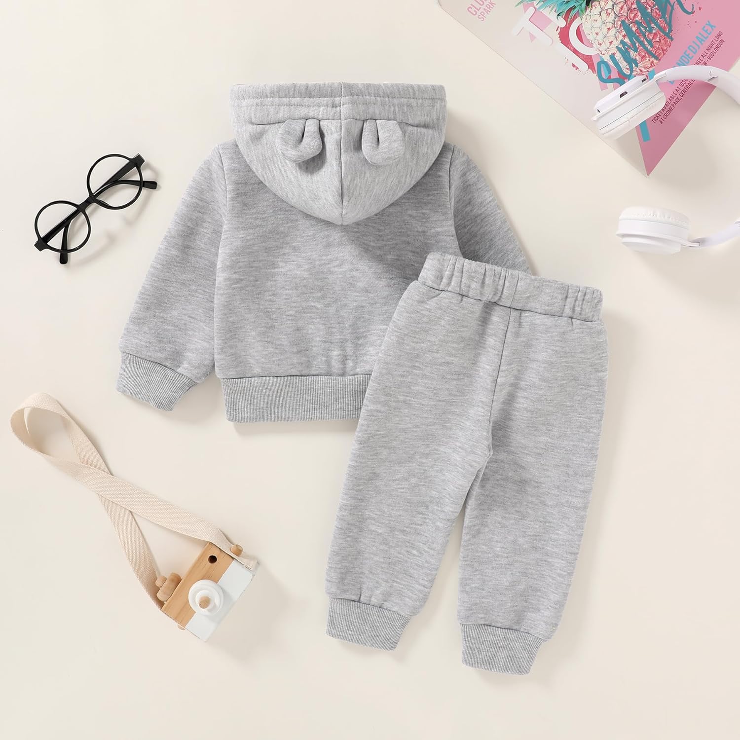 Happy Town Baby Clothes for Girls Boys Clothes Solid Color Zipper Hoodie and Pants Set Infant Fall Winter Outfits