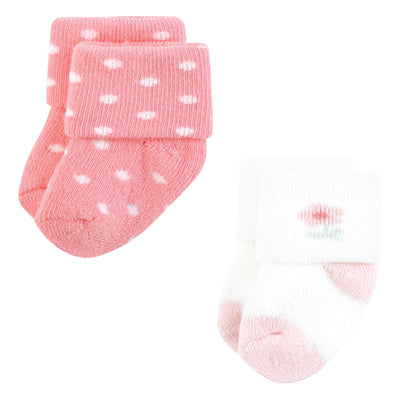Hudson Baby Infant Girl Cotton Rich Newborn and Terry Socks, Little Love, 0-6 Months
