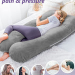 Meiz Pregnancy Pillow, U Shaped Pregnancy Body Pillow with Zipper Removable Cover (Gray- Velvet)