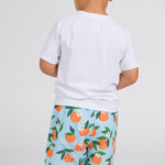 RUGGEDBUTTS Boys UPF50+ Sun Protection Fruits & Florals Swim Trunks - Blue Orange You The Sweetest, 12-18m
