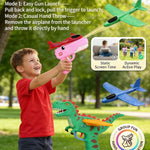 Cute Dinosaur Airplane Launcher Toy,Foam Airplane Launcher Toy,Dinosaur Catapult Gun Aircraft,7.6'' Foam Glider Plane - Outdoor Flying Catapult Toy - Fun Birthday Gifts(Blue)