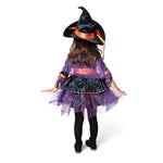 Spooktacular Creations Child Girl Orange Purple Witch Costume, Toddler Witch Outfit Set with Broom for Kids Halloween Dress Up Parties (Toddler (3-4yr))