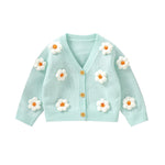 Toddler Baby Girl Sweater Floral Cardigan Knit Long Sleeve Coat Cute Fall Winter Outfits Clothes Infant Newborn (Aqua Blue, 6-9 Months)