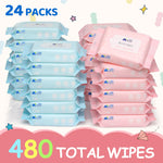 Beitier Baby Wipes, Unscented Wet Wipes 480 Count, 99.9% Water Wipes, Thick and Soft, Gentle for Sensitive Skin, Perfect for babies and adults on the go (24 Pack)