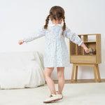 pureborn Baby Girls Woven Dress Long Sleeve Spring Fall Playwear Dresses Light Blue Florall 6-12 Months