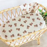 LifeTree Muslin Bassinet Sheets Unisex, Soft Breathable Fitted Baby Bassinet Sheets, 1 Pack for Standard Bassinet for Baby Boys Girls, 70% Viscose from Bamboo + 30% Cotton, Bear Pattern, 32" x 16"