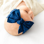 Baby Bling Bows - Newborn to Little Baby Girl Bows, 2PK PRINT SOLID KNOTS Nylon Super Soft Stretchy Toddler Headbands, Perfect Hair Accessories Head Bands for Infant Kids (Red Bandana & Navy)