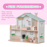 Jewelkeeper 2 Storey Dollhouse Wooden - Kids Pretend Play Dream House - Wooden Dollhouse for Girls - Large Wood Doll Houses Playset Gift for Girl Ages 3 and Up -15.7x19.6 inch