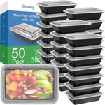50 Pack (100-Piece) 24 oz Meal Prep Containers Reusable with Lids, Sturdy Leakproof & Food Safe, Microwave, Freezer, Dishwasher Safe Prep Containers, To Go Take Out Plastic Food Storage