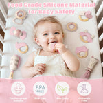 Baby Toys 0-6 Months, Baby Rattles, Teething Toys 3-6 Months, Infant Toys 6-12 Months, 10PCS Pink Sensory Rattles & Teethers with Storage Box, Newborn Shower Gift Girl